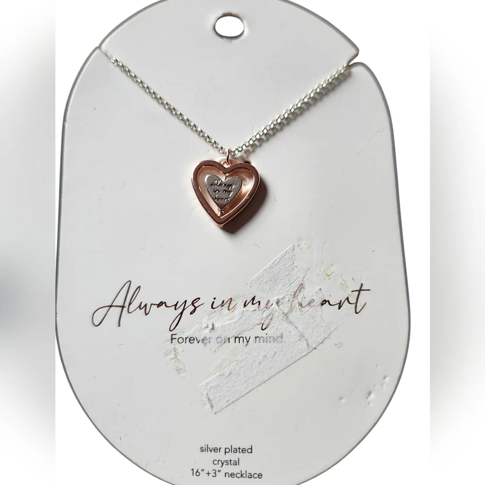 Heart Necklace New Always in my Heart Rosegold Tone and Silver Necklace